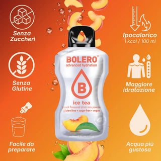 Bolero® 24 Sticks Bustine 3 gr, Bevanda Istantanea Solubile, Zero Zuccheri, Ice Tea Peach (Tè alla Pesca)