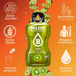 Bolero® 24 Sticks Bustine 3 gr, Bevanda Istantanea Solubile, Zero Zuccheri, Kiwi