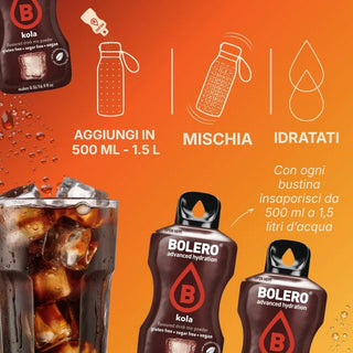 Bolero® 24 Sticks Bustine 3 gr, Bevanda Istantanea Solubile, Zero Zuccheri, Kola (Cola)
