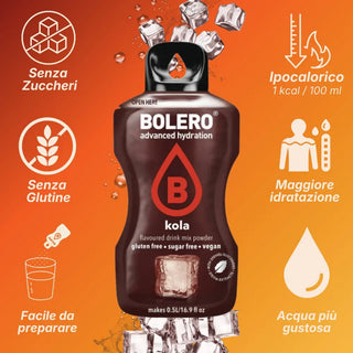 Bolero® 24 Sticks Bustine 3 gr, Bevanda Istantanea Solubile, Zero Zuccheri, Kola (Cola)