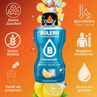 Bolero® 24 Sticks Bustine 3 gr, Bevanda Istantanea Solubile, Zero Zuccheri, Lemonade (Limonata)
