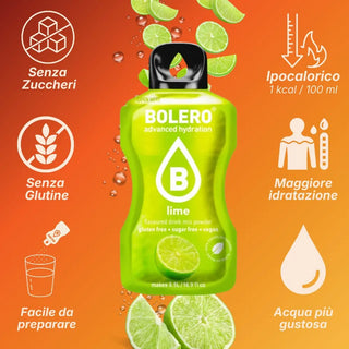 Bolero® 24 Sticks Bustine 3 gr, Bevanda Istantanea Solubile, Zero Zuccheri, Lime