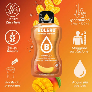 Bolero® 24 Sticks Bustine 3 gr, Bevanda Istantanea Solubile, Zero Zuccheri, Mango