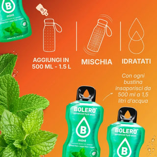 Bolero® 24 Sticks Bustine 3 gr, Bevanda Istantanea Solubile, Zero Zuccheri, Mint (Menta)