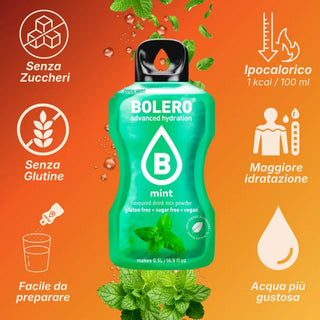 Bolero® 24 Sticks Bustine 3 gr, Bevanda Istantanea Solubile, Zero Zuccheri, Mint (Menta)