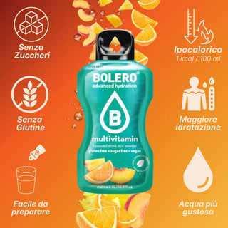 Bolero® 24 Sticks Bustine 3 gr, Bevanda Istantanea Solubile, Zero Zuccheri, Multivitamin (Multivitaminico)