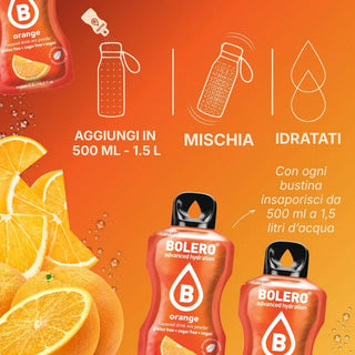 Bolero® 24 Sticks Bustine 3 gr, Bevanda Istantanea Solubile, Zero Zuccheri, Orange (Arancia)