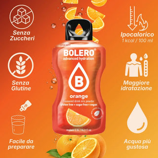 Bolero® 24 Sticks Bustine 3 gr, Bevanda Istantanea Solubile, Zero Zuccheri, Orange (Arancia)