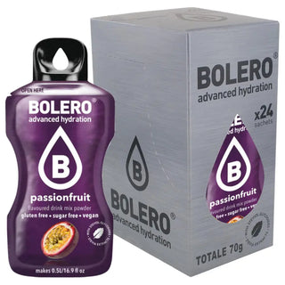 Bolero® 24 Sticks Bustine 3 gr, Bevanda Istantanea Solubile, Zero Zuccheri, Passionfruit (Frutto della passione)