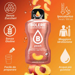 Bolero® 24 Sticks Bustine 3 gr, Bevanda Istantanea Solubile, Zero Zuccheri, Peach (Pesca)