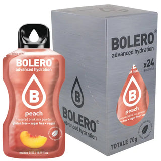 Bolero® 24 Sticks Bustine 3 gr, Bevanda Istantanea Solubile, Zero Zuccheri, Peach (Pesca)