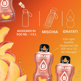 Bolero® 24 Sticks Bustine 3 gr, Bevanda Istantanea Solubile, Zero Zuccheri, Peach (Pesca)
