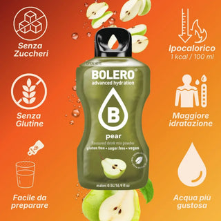 Bolero® 24 Sticks Bustine 3 gr, Bevanda Istantanea Solubile, Zero Zuccheri, Pear (Pera)