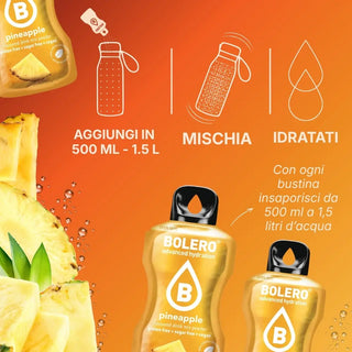 Bolero® 24 Sticks Bustine 3 gr, Bevanda Istantanea Solubile, Zero Zuccheri, Pineapple (Ananas)