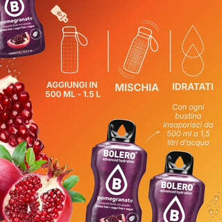 Bolero® 24 Sticks Bustine 3 gr, Bevanda Istantanea Solubile, Zero Zuccheri, Pomegranate (Melograno)