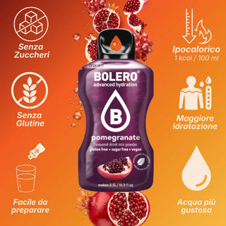 Bolero® 24 Sticks Bustine 3 gr, Bevanda Istantanea Solubile, Zero Zuccheri, Pomegranate (Melograno)