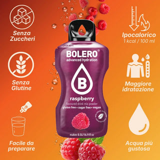 Bolero® 24 Sticks Bustine 3 gr, Bevanda Istantanea Solubile, Zero Zuccheri, Raspberry (Lampone)