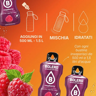 Bolero® 24 Sticks Bustine 3 gr, Bevanda Istantanea Solubile, Zero Zuccheri, Raspberry (Lampone)