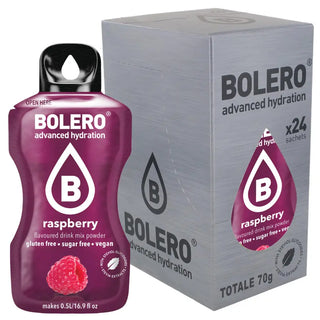 Bolero® 24 Sticks Bustine 3 gr, Bevanda Istantanea Solubile, Zero Zuccheri, Raspberry (Lampone)