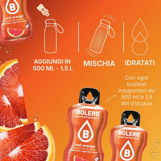 Bolero® 24 Sticks Bustine 3 gr, Bevanda Istantanea Solubile, Zero Zuccheri, Red Orange (Arancia Rossa)