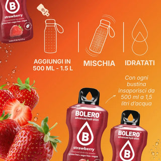 Bolero® 24 Sticks Bustine 3 gr, Bevanda Istantanea Solubile, Zero Zuccheri, Strawberry (Fragola)