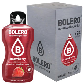 Bolero® 24 Sticks Bustine 3 gr, Bevanda Istantanea Solubile, Zero Zuccheri, Strawberry (Fragola)