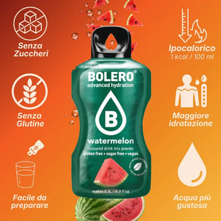 Bolero® 24 Sticks Bustine 3 gr, Bevanda Istantanea Solubile, Zero Zuccheri, Watermelon (Anguria)
