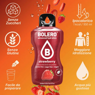 Bolero® 24 Sticks Bustine 3 gr, Bevanda Istantanea Solubile, Zero Zuccheri, Strawberry (Fragola)