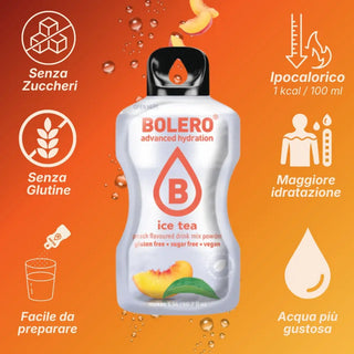 Bolero® 24 Bustine 8 gr, Bevanda Istantanea Solubile, Zero Zuccheri, Ice Tea Peach (Tè alla Pesca)