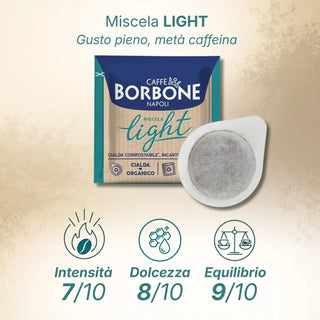 Caffè Borbone 150 Cialde Ese 44 mm Miscela Light 50% Blu, 50% Dek Compostabili, Incarto Riciclabile