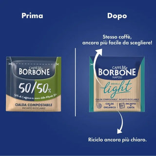 Caffè Borbone 150 Cialde Ese 44 mm Miscela Light 50% Blu, 50% Dek Compostabili, Incarto Riciclabile