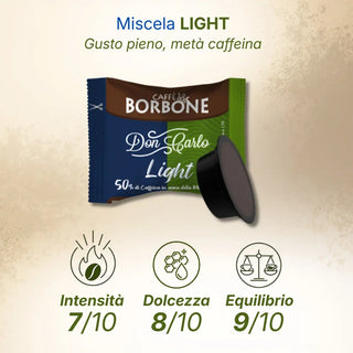 Caffè Borbone 100 Capsule Miscela Light Don Carlo 50% Blu 50% Dek, Compatibili Lavazza A Modo Mio®