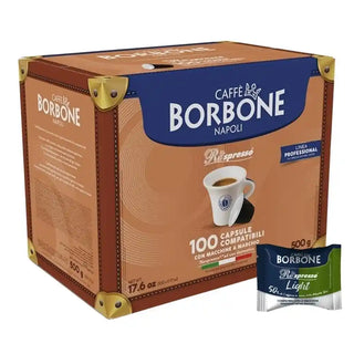 Caffè Borbone 100 Capsule Caffè Miscela Light Miscela 50% Blu, 50% Dek, Compatibili Nespresso®