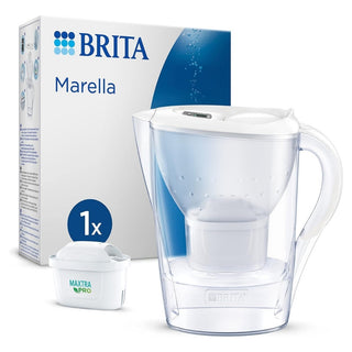 BRITA Caraffa filtrante Marella bianca (2.4L) Con 1 filtro MAXTRA PRO All-in-1 Con Memo digitale e coperchio ribaltabile