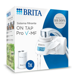 BRITA Sistema Filtrante Acqua ON TAP V-MF Con 1 filtro (600L) - per acqua priva di batteri al 99,99% e gusto migliore, LED digitale per monitoraggio durata filtro