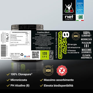 NET Integratori CREATINA ALKA 8 Creatina Monoidrata Micronizzata Clonapure,  Pre E Post Workout