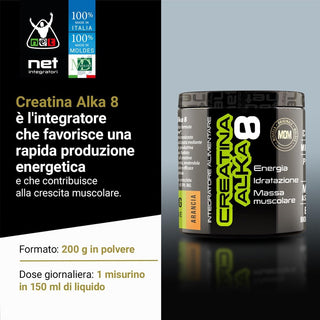 NET Integratori CREATINA ALKA 8 Creatina Monoidrata Micronizzata Clonapure,  Pre E Post Workout