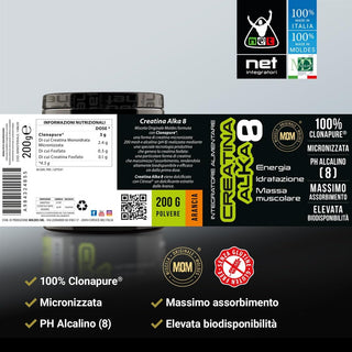 NET Integratori CREATINA ALKA 8 Creatina Monoidrata Micronizzata Clonapure,  Pre E Post Workout