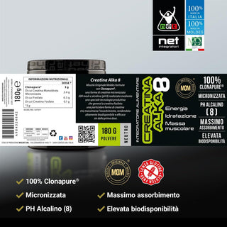NET Integratori CREATINA ALKA 8 Creatina Monoidrata Micronizzata Clonapure,  Pre E Post Workout