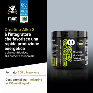 NET Integratori CREATINA ALKA 8 Creatina Monoidrata Micronizzata Clonapure,  Pre E Post Workout