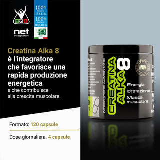 NET Integratori CREATINA ALKA 8 Creatina Monoidrata Micronizzata Clonapure,  Pre E Post Workout
