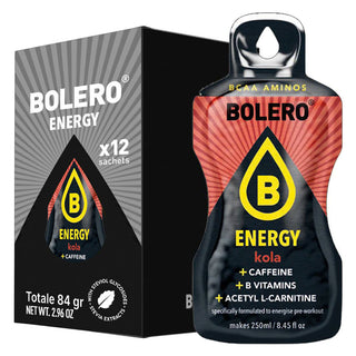 Bolero® 12 Bustine 7 gr, Bevanda Energetica Istantanea Solubile, Zero Zuccheri, Caffeina,Vitamina B, Acetil L-Carnitina, Kola (Cola)