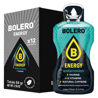 Bolero® 12 Bustine 7 gr, Bevanda Energetica Istantanea Solubile, Zero Zuccheri, Caffeina Naturale, Vitamina B, Taurina, Watermelon (Anguria)