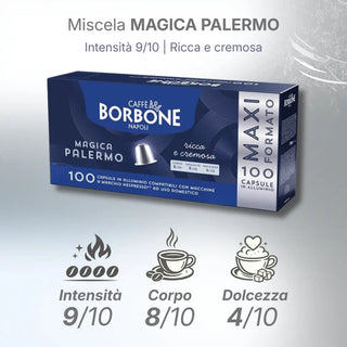 Caffè Borbone 100 Capsule in Alluminio COMPATIBILI con Macchine Nespresso Miscela Magica Palermo