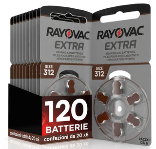 Rayovac Extra 312, 120 Batterie Per Apparecchi Acustici, 20 Blister da 6 Pile