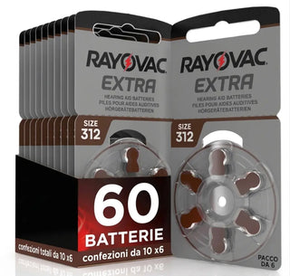 Rayovac Extra 312, 60 Batterie Per Apparecchi Acustici, 10 Blister da 6 Pile