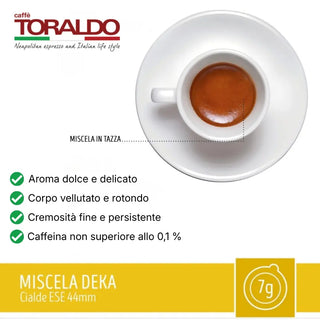 Caffè Toraldo 150 Cialde Ese 44 mm Miscela Deka Decaffeinato Compostabili