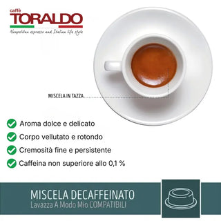 Caffè Toraldo 100 Capsule Miscela Decaffeinato, Compatibili Lavazza A Modo Mio®