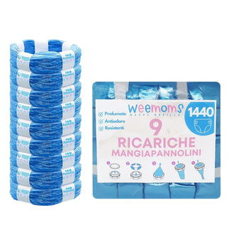 Weemoms - Ricariche Mangiapannolini Pack 9 Pezzi, Compatibili Tommee Tippee, Maialino Foppapedretti, ecc. 160 Pannolini Ciascuna. Totale 1440 ( Cartuccia Originale Necessaria )