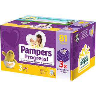 Pampers Progressi Pannolini Taglia 3, 4-9 Kg. Offerta Risparmio 27 x 3, Pacco 81 Pannolini